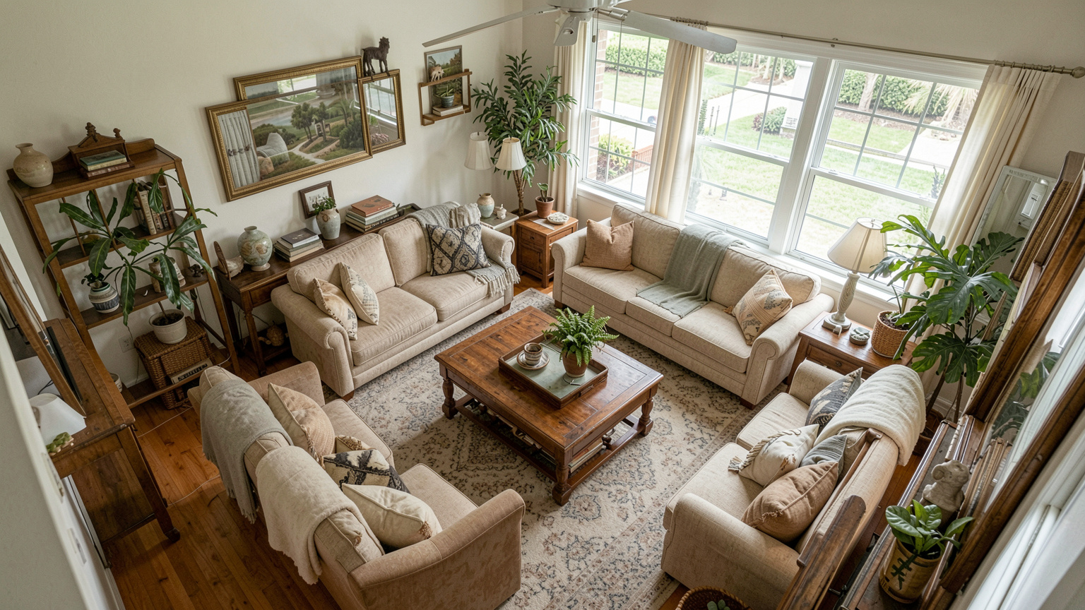 Organized living room prepared for estate sales in Orlando with staged furniture and collectible decor.