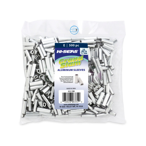 Hi-Seas Grand Slam aluminum sleeves in a clear 500-piece bag.